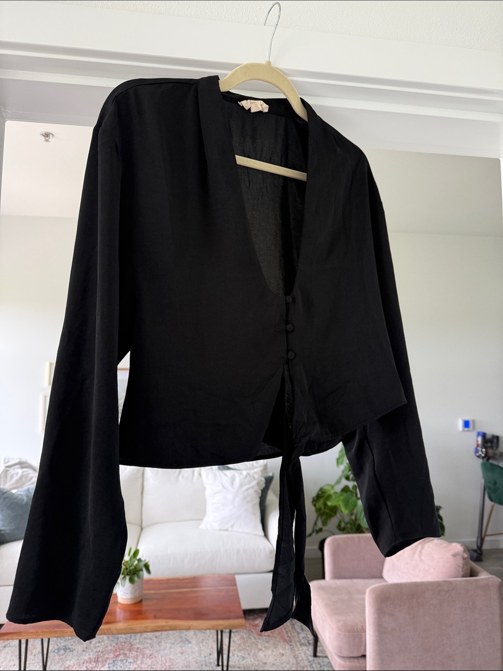 Black Tie-Front Cropped Blazer Jacket